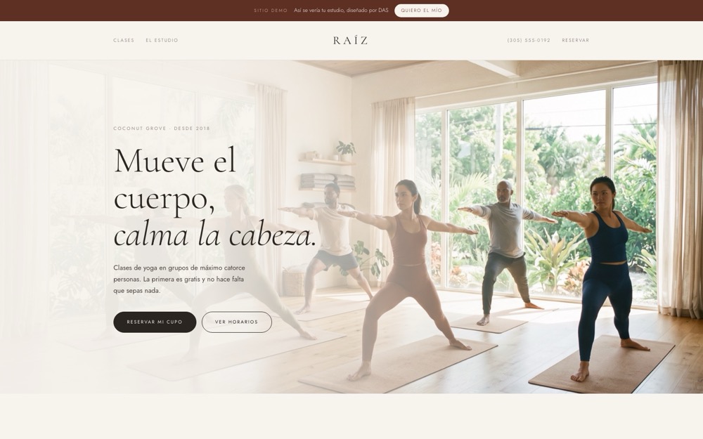 Demo de sitio para estudio de yoga: Raíz, Coconut Grove