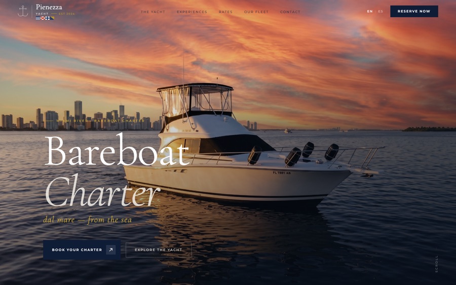 Web de Pienezza Yacht — charter de yates en el Miami River